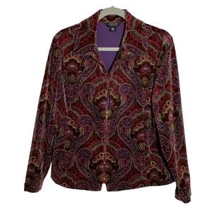 Women's Vintage 90s Size 1X Velour Flocked Multicolor Paisley Full Zip Jacket
